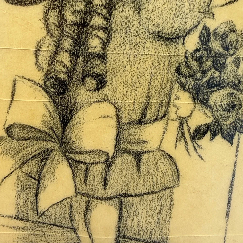 Vintage 1972 Ann Adams Wood Plaque Decoupage Girl in Sun‎ Hat Sketch Wall Art